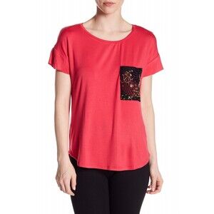 Dex Embellished Pocket Tee Top In Bright Rose Size XS